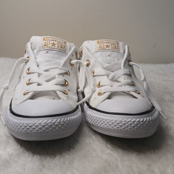 Chuck Taylor All Star Street Slip On Lace Up Gold Star Junior Shoes White Size 4 - Picture 3 of 9